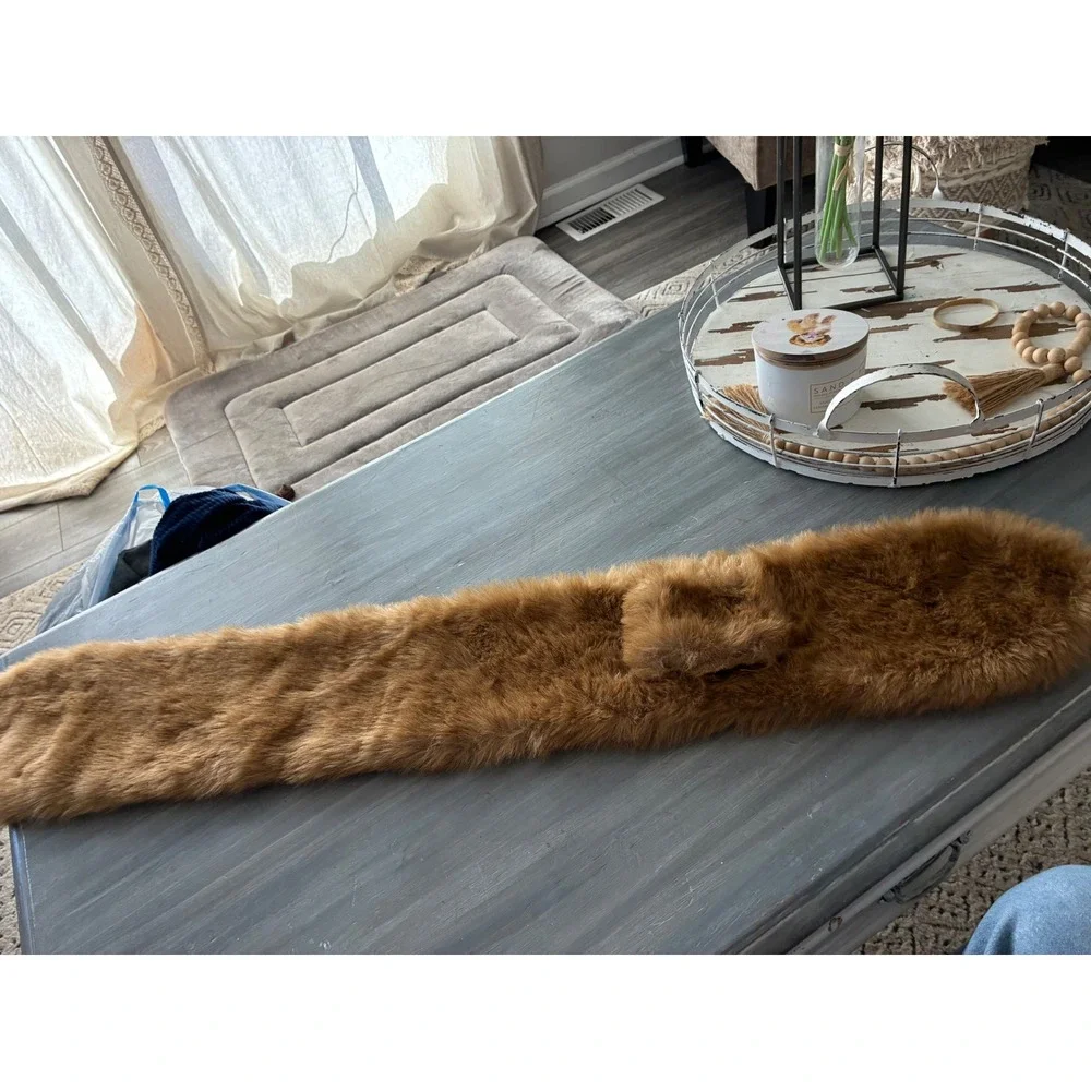 Banana Republic Faux Fur Stole Cognac Brown Animal Print Silk Lining Scarf